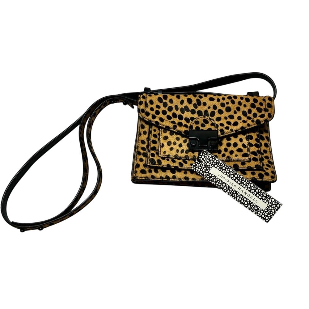 LOEFFLER RANDALL Mini Rider Calf-Hair Crossbody Bag Cheetah Leopard Print Purse
